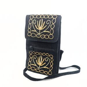 Handmade convertible soft suede embroidered bag